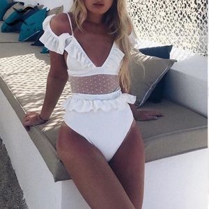 White frilly one piece